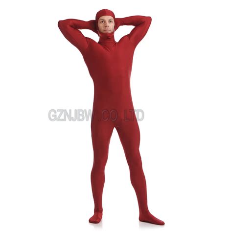 Adult Mens Lycra Spandex Faceless Deep Red Bright Skin Zentai Cosplay