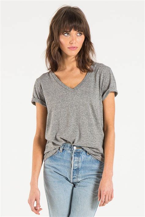 Esme Boyfriend V Neck Tee In Heather Grey By Nphilanthropy Strut