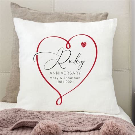 Personalised 40th Wedding Anniversary Cushion Heart Design The