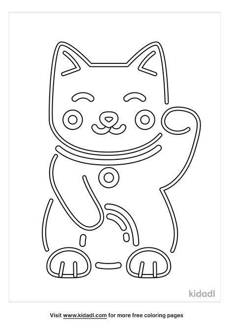 Free Wooden Japanese Lucky Cat Coloring Page Coloring Page Printables