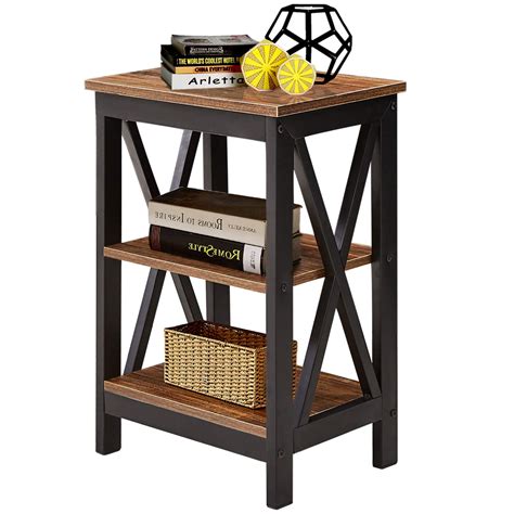 Vecelo 3 Tier X Design Nightstand End Accent Table With Storage Shelves