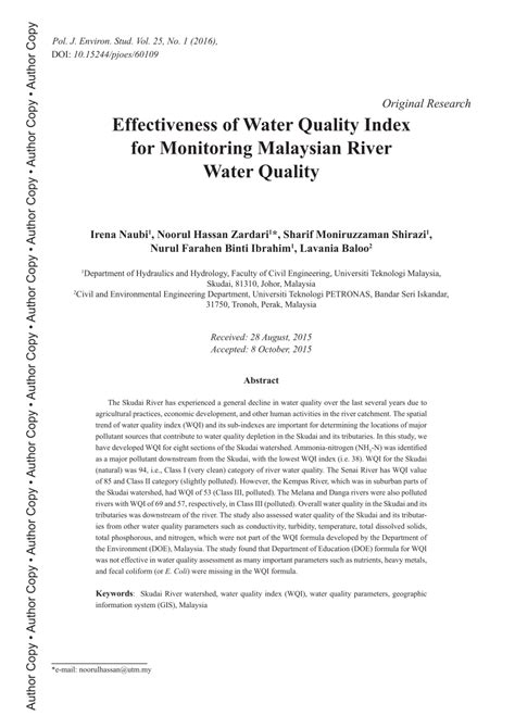 With the only major negative being the relatively low level of personal freedom, these statistics are evidence that malaysia has improved its overall quality. (PDF) Effectiveness of Water Quality Index for Monitoring ...