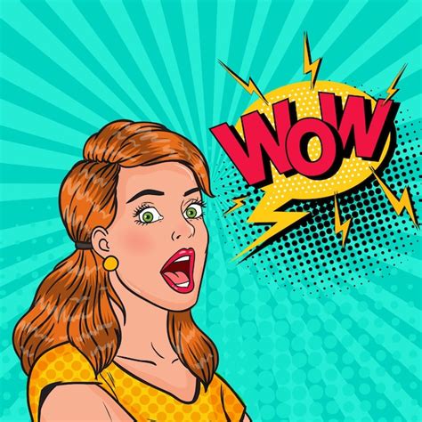 Premium Vector Pop Art Surprised Girl With Open Mouth Shocked Woman