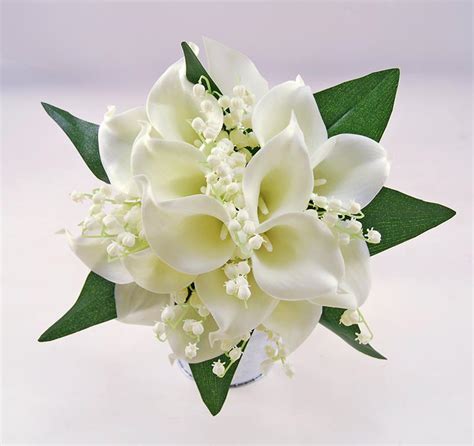 Brides Ivory Calla Lilies And Lily Of The Valley Wedding Bouquet Budget