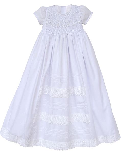 Baby Girls Smocked Baptism Lace Gown And Bonnet