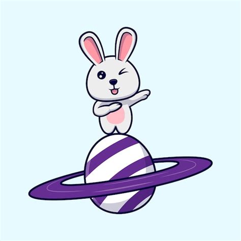 Premium Vector Cute Bunny Dabbing On Easter Eggs Planet Design Icon