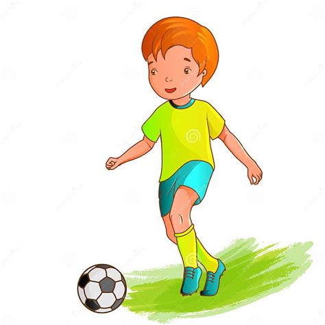 Ragazzo Del Fumetto Che Gioca Calcio Illustrazione Vettoriale