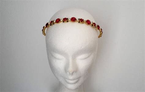 bridesmaid headband red bridal tiara red crown bridal gold etsy rhinestone headband wedding