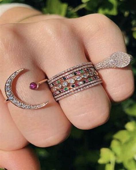 Cute Unique Simple Dainty Rainbow Pave Gemstone Crystals Band Rings