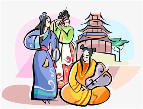 Vector Illustration Of Chinese Musicians Play Musical Cartoon