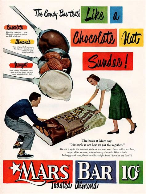 Original 1950 Mars Bar Candy Ad Retro Advertising Retro Ads Old