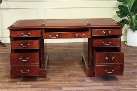 Large High End Leather Top Executive Mahogany Office Desk Ebay