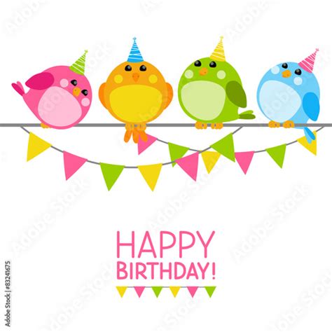 Cute Birds With Birthday Message Buy This Stock Vector And Explore
