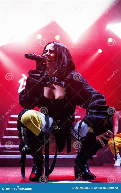 becky g latino pop and reggaeton band perform in concert at razzmatazz stage editorial photo