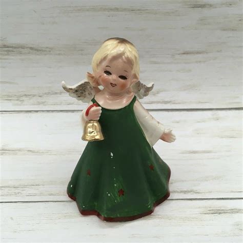 Vintage Lefton Ceramic Christmas Angel Bell Ringing Figurine