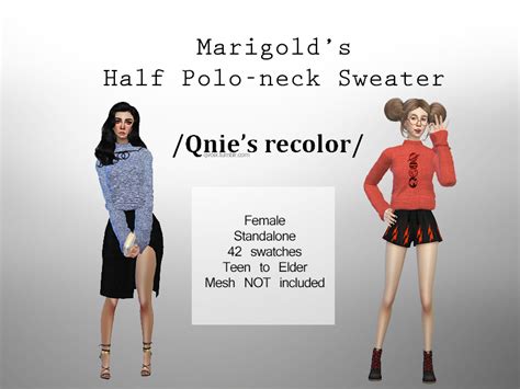 The Sims Resource Qnie Recolor Marigold Half Polo Neck Sweater
