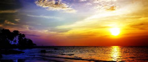 Download Wallpaper 2560x1080 Sea Sunset Landscape Dual Wide 1080p Hd