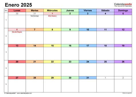 Calendario Enero En Word Excel Y PDF Calendarpedia