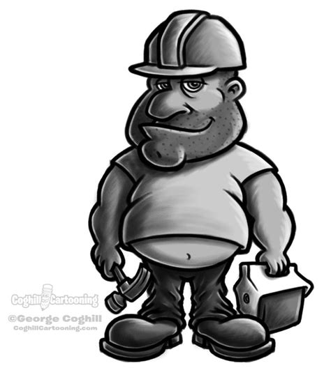 Fat Construction Worker Sketch Coghill Cartooning Cartoon Logos