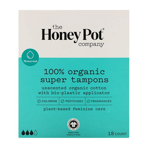 The Honey Pot Company 100 Organic Super Tampons 18 Count Iherb