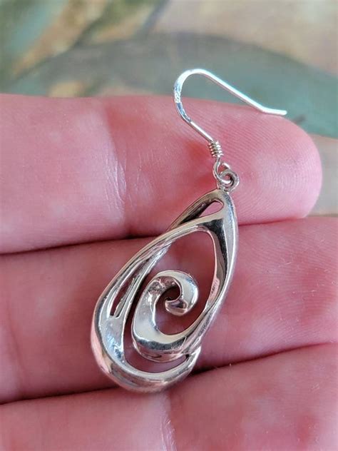 Vintage Sterling Silver Spiral Drop Spiral Earrings P Gem