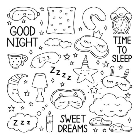 Premium Vector Sleep Doodle Set Good Night Symbols In Sketch Style