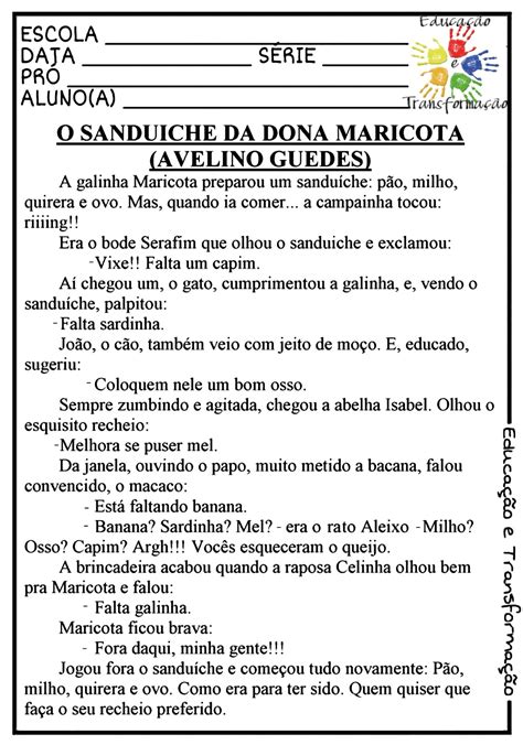 Texto A Cesta Da Dona Maricota Para Imprimir