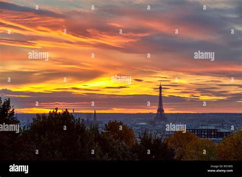 Paris Skyline At Sunset Stock Photo Alamy