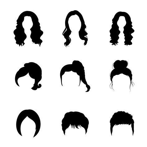 Set Of Women Hair Short Medium And Long Haircut Silhouette Vector Curly Hairstyle Girls