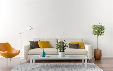 Design Interior Vazio Da Sala De Estar Com Planta Cortina E Parede