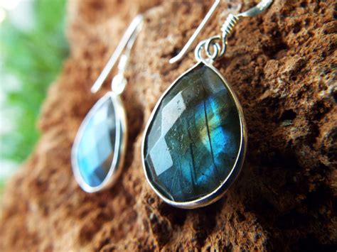 Sterling Silver Labradorite Drop Dangle Earrings Handmade