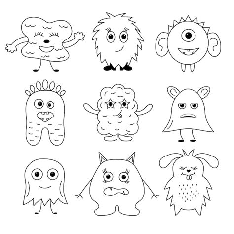 Premium Vector Cute Little Doodle Monster Set Different Face Emotions