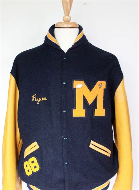 Vintage 1960s Yellow And Blue Letterman Jacket Football And
