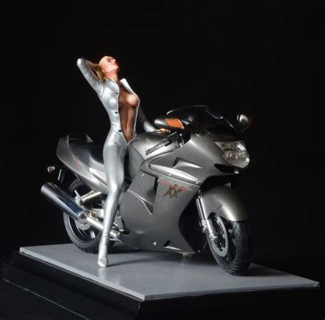 A Scale Resin Figurine And Completed Tamiya Blackbird Motorcycle Diorama For Sale