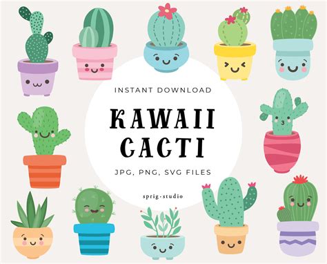 Kawaii Cute Cactus Clipart Succulent Clipart Birthday Etsy Australia