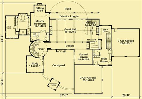 Plans For A Large Tuscan Style Villa With A Courtyard