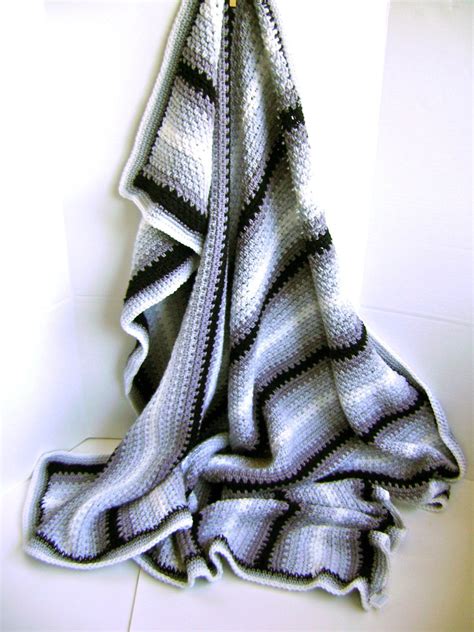 Crocheted Pin Stripe Man Cave Blanket Pattern Easy Pattern Etsy In