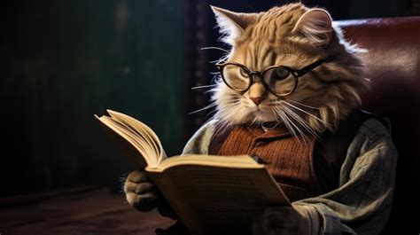 Premium Ai Image A Cat Wearing Glasses Reading A Book With A Cat In