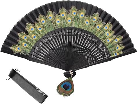 Innolife Peacock Chinesejapanese Hand Folding Fan Bamboo