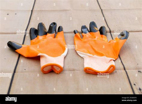 Gloves For Construction Orange Color Protect Your Hands Concept Stock