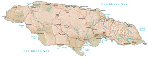 Physical Map Of Jamaica Ezilon Maps Map411 Gambaran