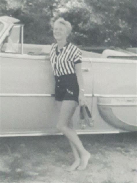 Vintage 1955 Photo Barefoot Girl With Classic Convertible Photo Dated Collectibles
