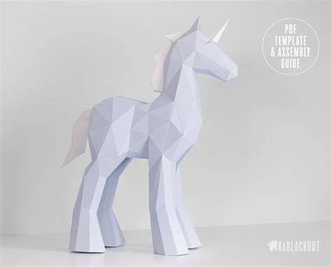 Papercraft Unicorn Template Diy Unicorn Papercraft Low Poly Etsy Uk