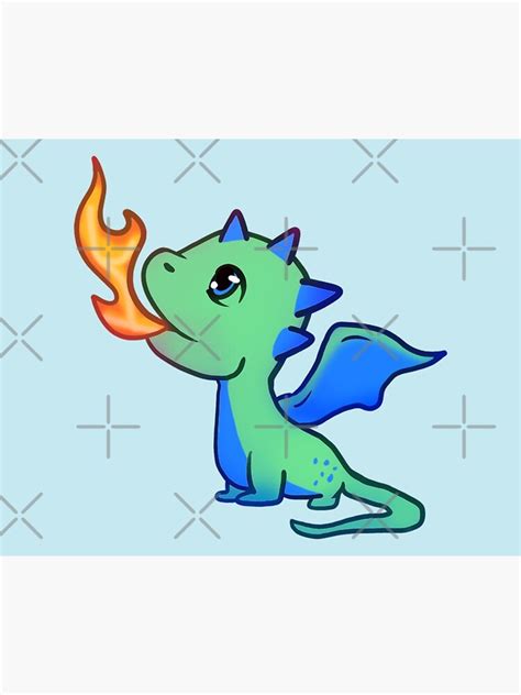 Cute Baby Dragon Breathing Fire Poster By Sirieht Redbubble