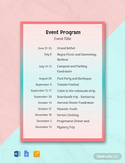 event program template word psd indesign
