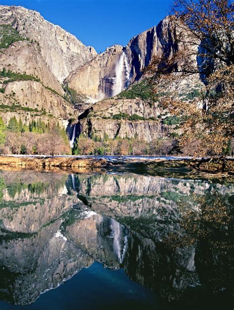 Yosemite Falls And Reflection In Merced River Stock Photo Image Of