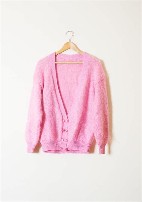 Pink Mohair Handknit Cardigan Soft Wool Cardigan In Baby