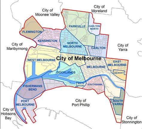 Melbourne mapa Mapa da cidade de Melbourne Austrália