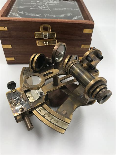 antique collectible nautical brass working german marine sextant w wooden box collectibles