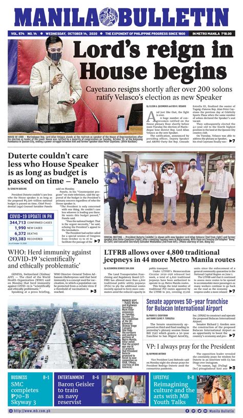 Looking for accommodation, shopping, bargains and weather then this is the place to start. Manila Bulletin-October 14, 2020 Newspaper - Get your ...